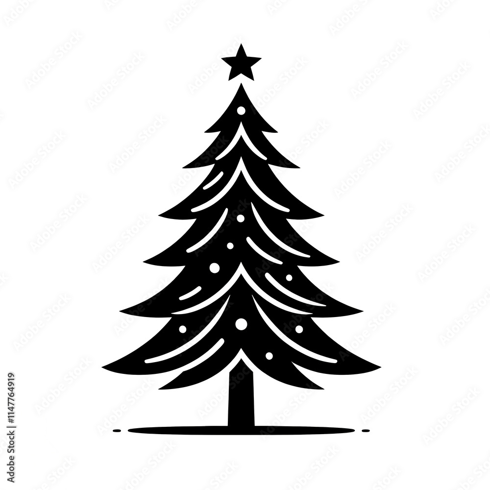 Black and white isolated vector illustration of a Christmas tree on a white background. Black and white isolated vector illustration of a Christmas tree on a white background.