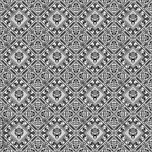 Geometric Black and White Pattern: A seamless, intricate pattern with a repeating motif of interlocking squares and circles, creating a striking black and white design.