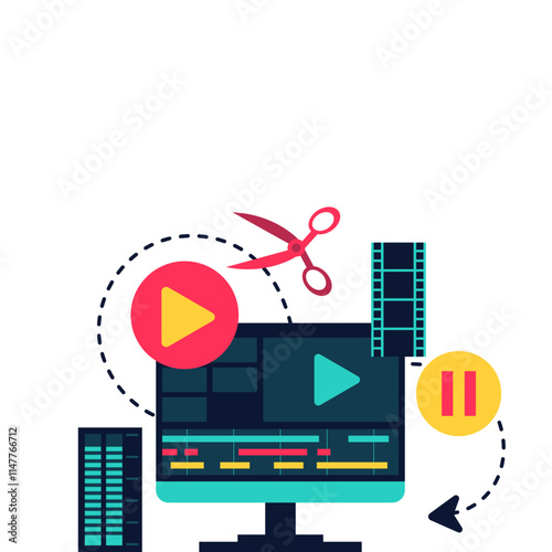 Video Editing On Computer Illustration