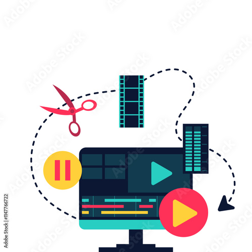 Video Editing On Computer Illustration