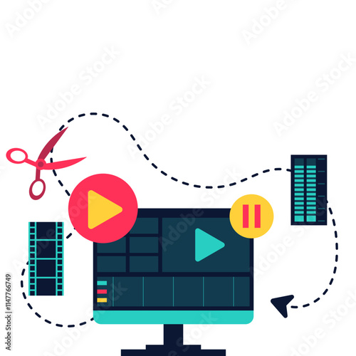 Video Editing On Computer Illustration