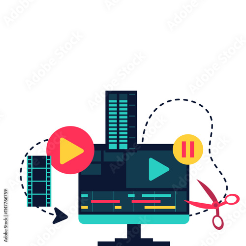 Video Editing On Computer Illustration