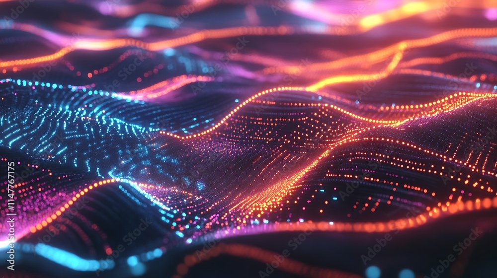 Vibrant digital landscape with neon waves for abstract image evokes feelings of energy innovation concept. Vibrant digital landscape with neon waves for abstract image evokes feelings of energy innovation concept.