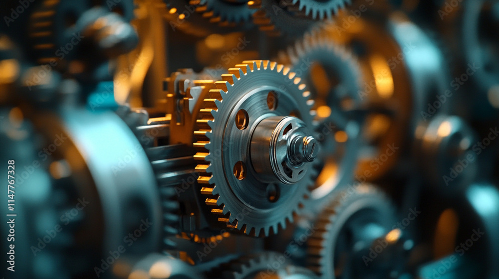 Intricate arrangement of metallic gears in a detailed mechanism. Intricate arrangement of metallic gears in a detailed mechanism.