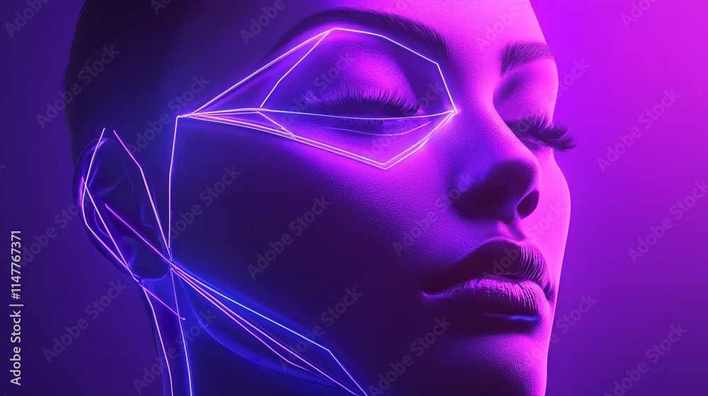 A close-up portrait of a young Caucasian female with vibrant neon face paint and illuminated features, exuding a mesmerizing glow. A close-up portrait of a young Caucasian female with vibrant neon face paint and illuminated features, exuding a mesmerizing glow.