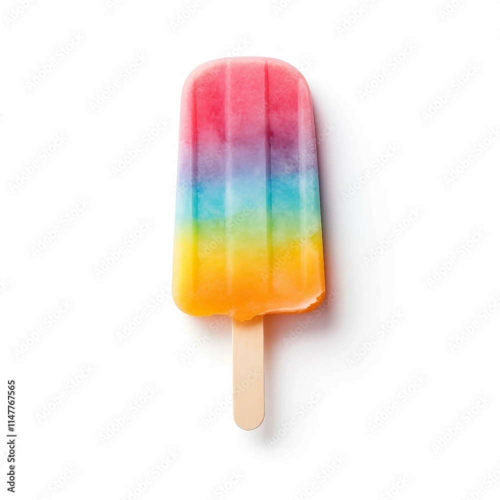 Rainbow Popsicle, Isolated white background, flat lay Rainbow Popsicle, Isolated white background, flat lay