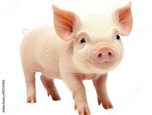 Baby Piglet Standing on White