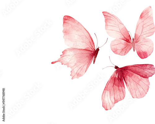 Isolated Pink Watercolor Butterflies