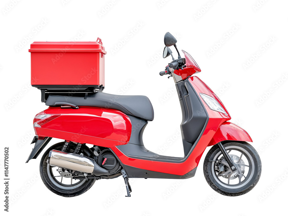 Isolated Red Delivery Scooter with Box Isolated Red Delivery Scooter with Box