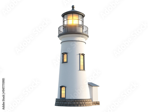 Isolated White Lighthouse on Stone Base