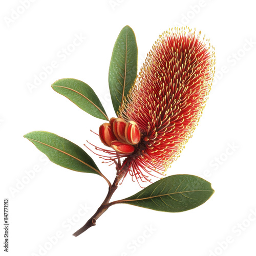 Beautiful Banksia Clipart- isolated on a white background- Banksia coccinea . photo