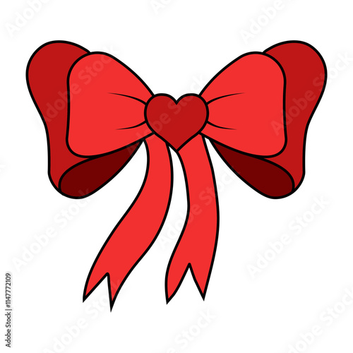 Vibrant Red Bow with Heart,...
