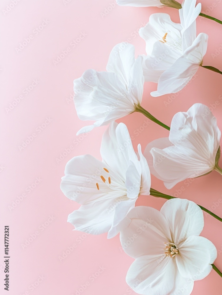 Fototapeta premium White Flowers on Pink Background
