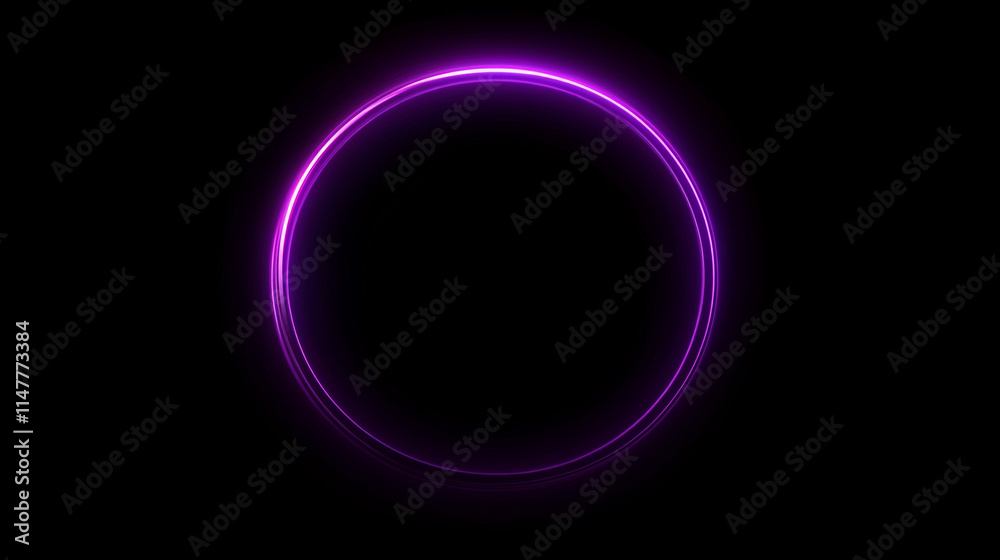 Circular design with glowing purple light against a black background. Circular design with glowing purple light against a black background.