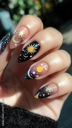 nail art of fantasy Celestial-themed nail art design. photo