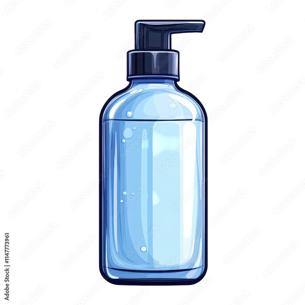 Sanitizing action hand sanitizer bottle minimalist design digital art clean environment flat view hygiene concept