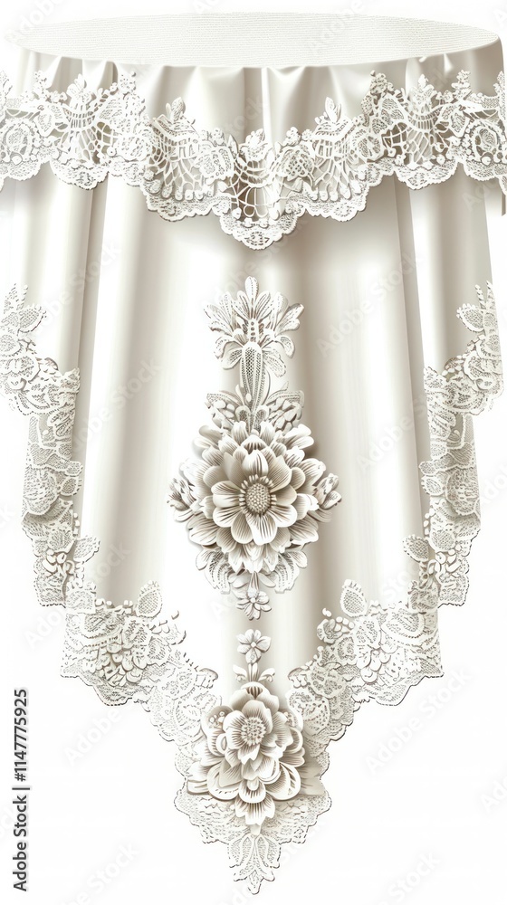 Luxurious lace fabric with delicate intricate damask pattern creates a refined sophisticated backdrop or overlay for wedding fashion or home decor designs Luxurious lace fabric with delicate intricate damask pattern creates a refined sophisticated backdrop or overlay for wedding fashion or home decor designs