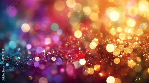 Colorful bokeh lights create a vibrant atmosphere during a festive event. 