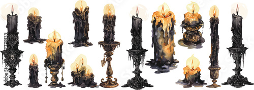 black gothic candle watercolor clipart