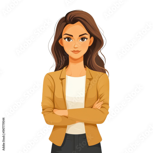 Confident businesswoman standing in a modern office flat illustration professional environment corporate viewpoint empowerment concept