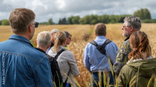 Group of People Observing Wheat Field During Agricultural Tour