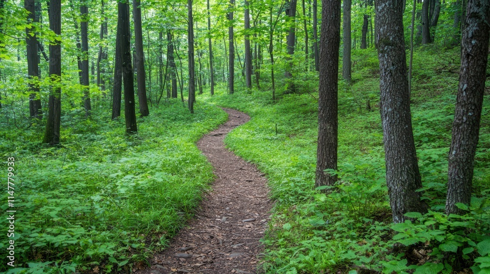 Fototapeta premium Serene Nature Trail Through Lush Green Forest Landscape