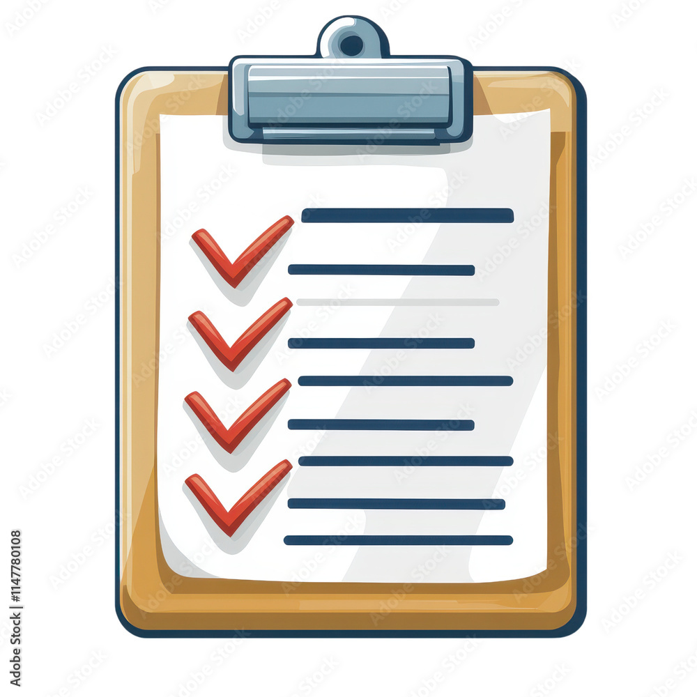 Fototapeta premium Organizing tasks on a clipboard with checkboxes a flat illustration for business and productivity in a digital workspace environment