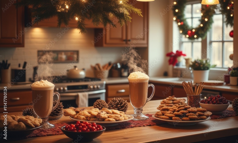 Festive kitchen with cookies and drinks Festive kitchen with cookies and drinks
