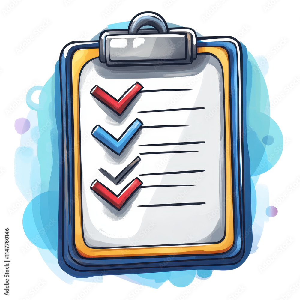 Organizing tasks with a flat illustration of a clipboard and checked-off taks in a modern office environment for effective productivity Organizing tasks with a flat illustration of a clipboard and checked-off taks in a modern office environment for effective productivity