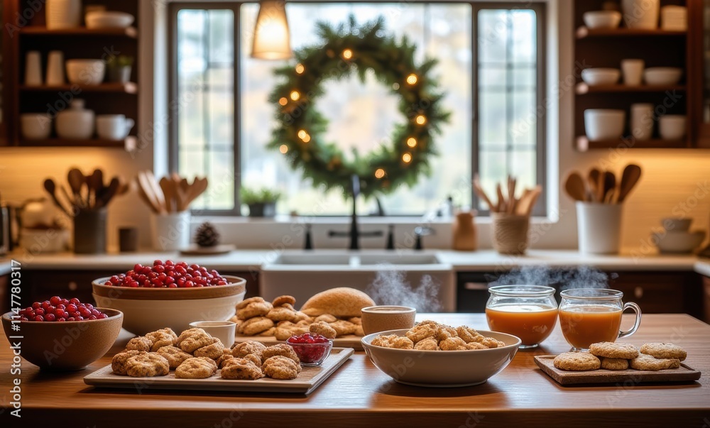 Festive kitchen spread with baked goods Festive kitchen spread with baked goods