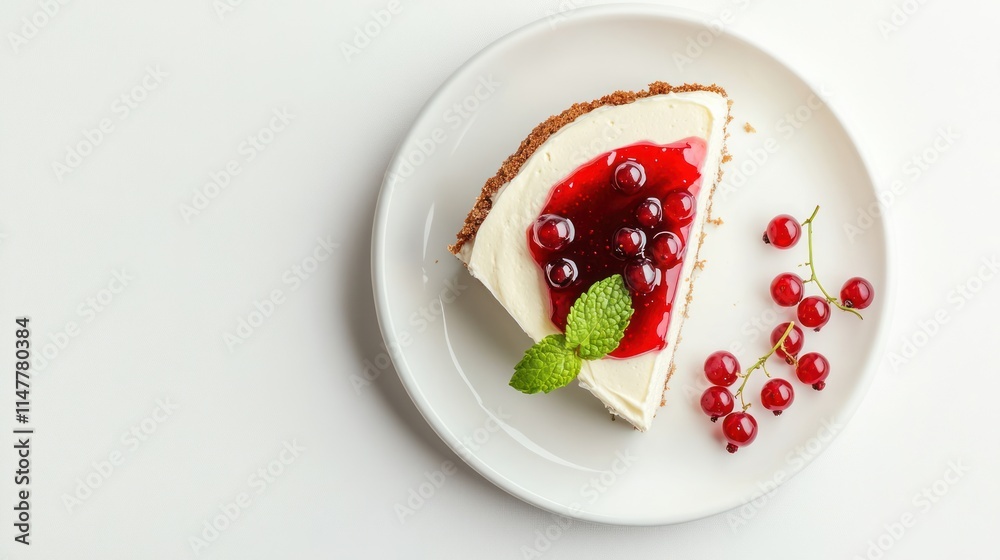 A Slice of Creamy Cheesecake with Red Currant Topping A Slice of Creamy Cheesecake with Red Currant Topping