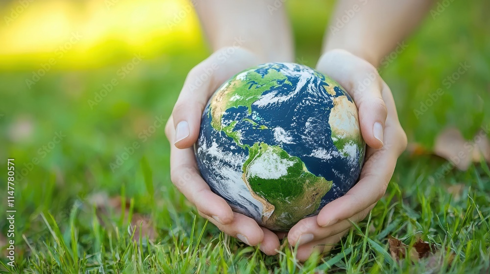 Earth in Hands Symbolizing Care for Environment and Global Sustainability
