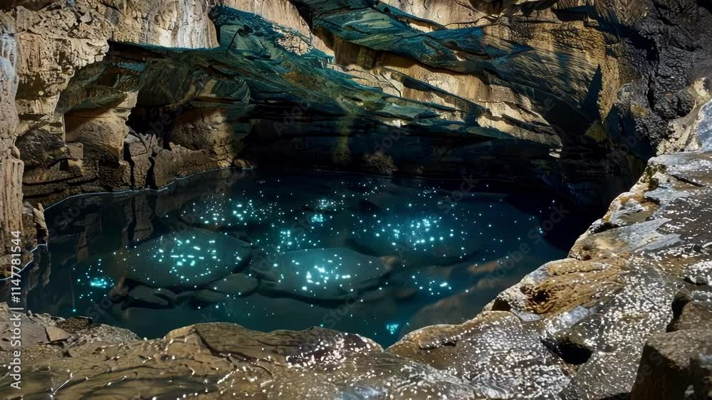 An underground lake filled with glowing bacteria providing a source of light for the subatomic life forms in the area. An underground lake filled with glowing bacteria providing a source of light for the subatomic life forms in the area.