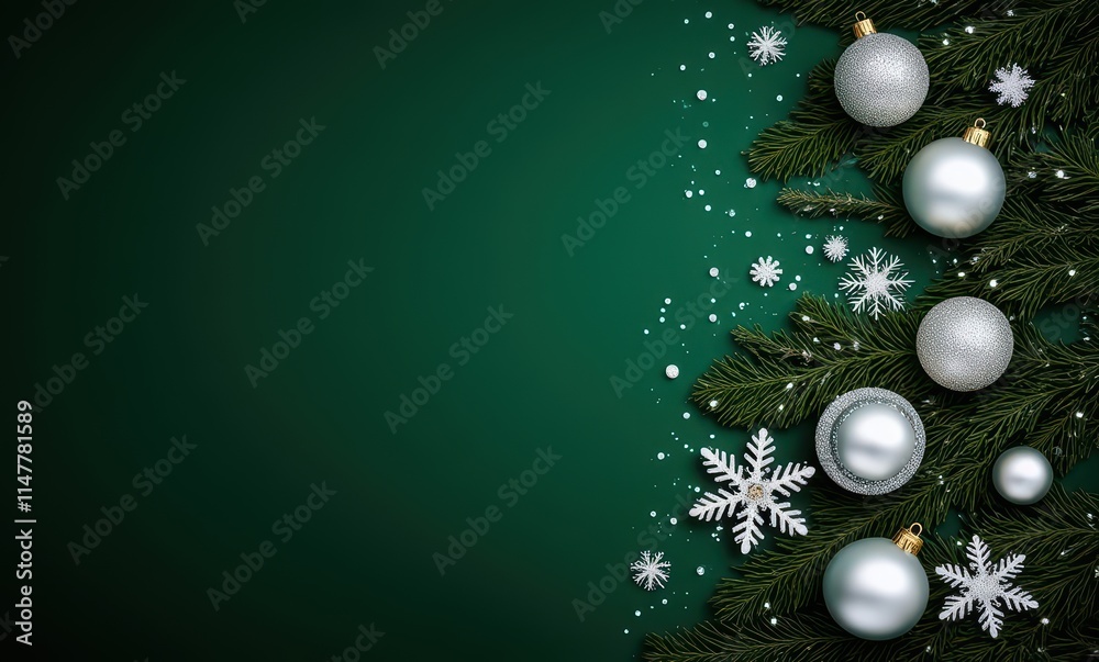 Elegant Christmas decorations on green backdrop Elegant Christmas decorations on green backdrop