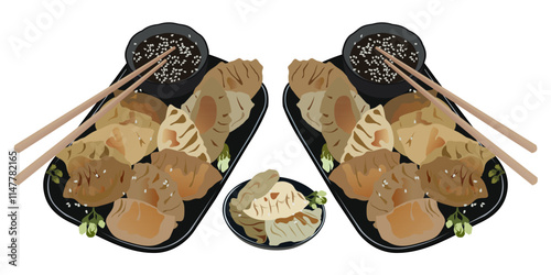 Japanese food vector design gyoza which is similar to Chinese dumpling food eps 3