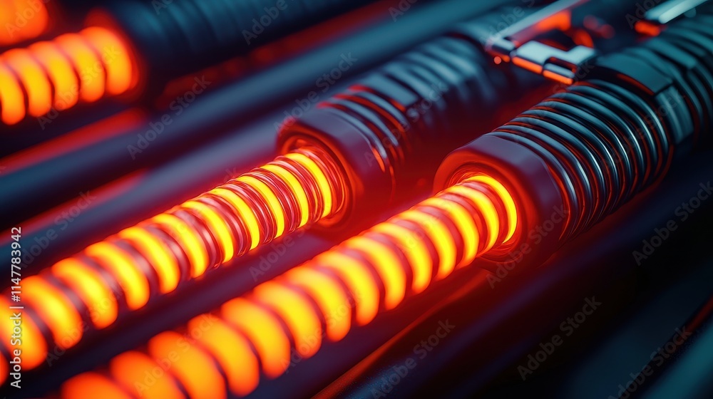 Futuristic Energy Source with Glowing Orange Coil Design Details Futuristic Energy Source with Glowing Orange Coil Design Details