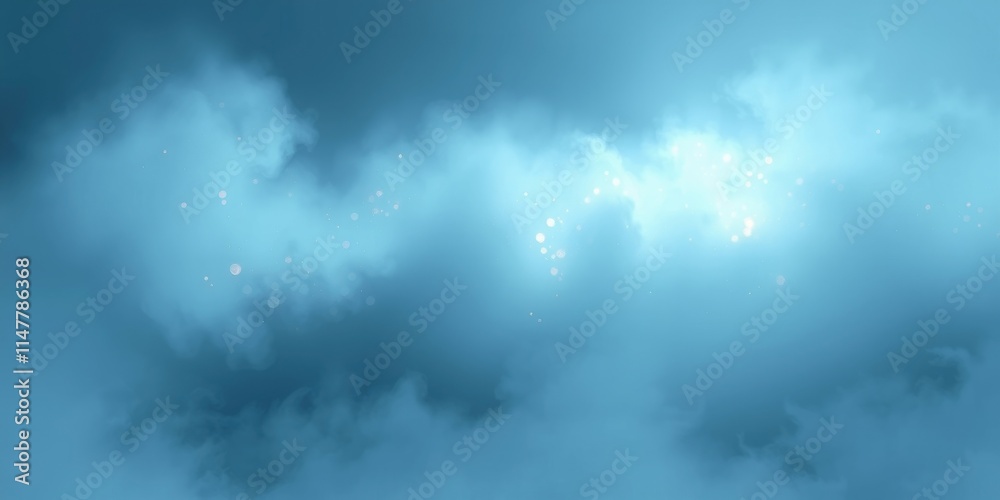 Obraz premium A mesmerizing display of fog in shades of blue with twinkling lights peeking through, evoking a sense of calm and mystery in the environment