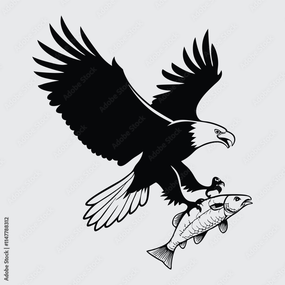 Obraz premium Eagle catching fish image silhouette vector art and illustration