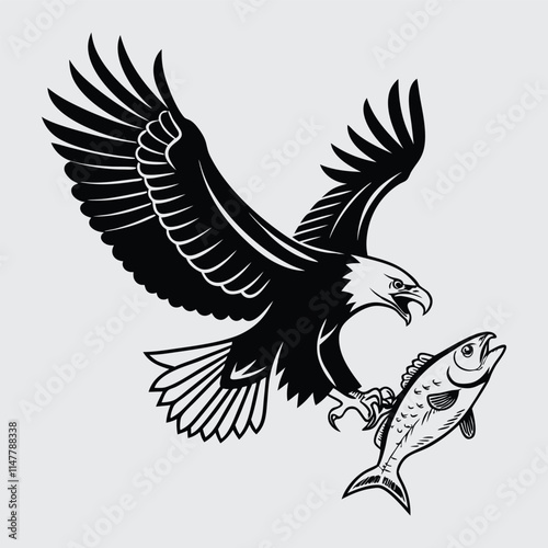  Eagle catching fish image silhouette vector art and illustration