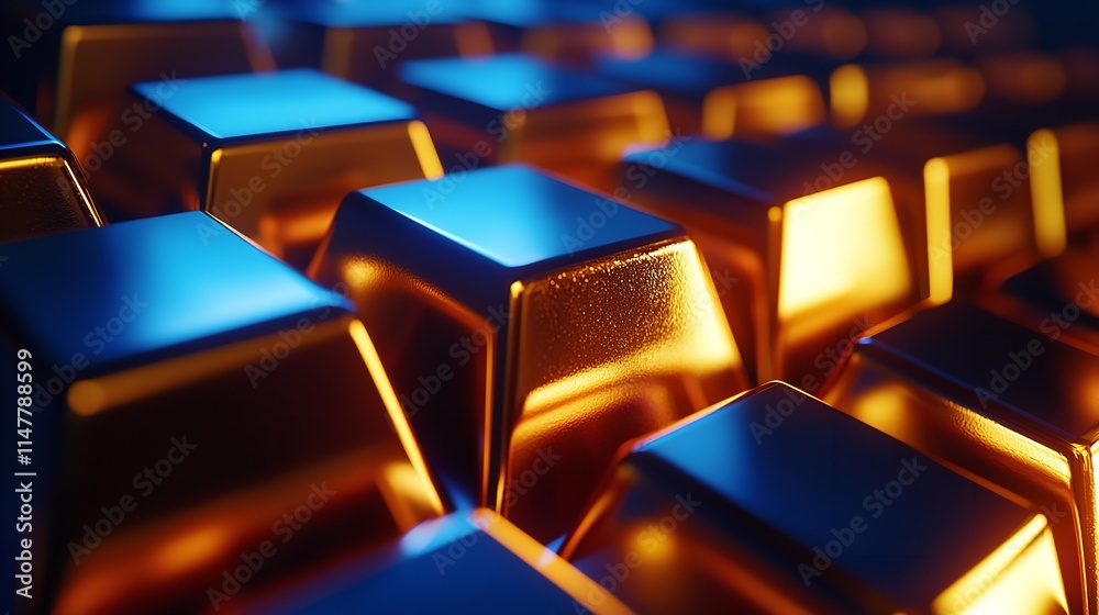Obraz premium Shiny Gold Bullion Bars on Blue Background with a Gold Finish
