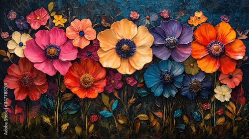 Wallpaper Mural Vibrant, textured floral oil painting. Torontodigital.ca