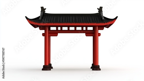 Chinese pavilion gate isolated on a white background emphasizing traditional Chinese design photo