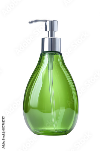 green Liquid Soap Dispenser. Features A Transparent Bottle With A Pump, Ideal For Bathrooms And Kitchens. Isolated ont transparent background photo