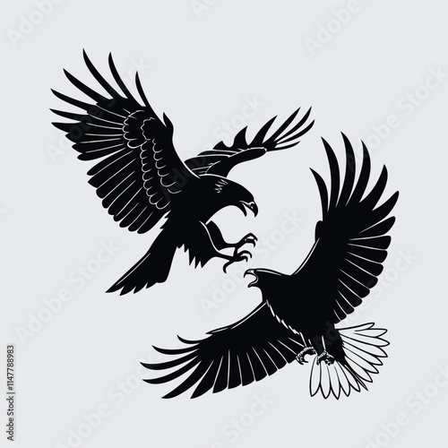 Two birds are fighting  image silhouette vector art and illustration
