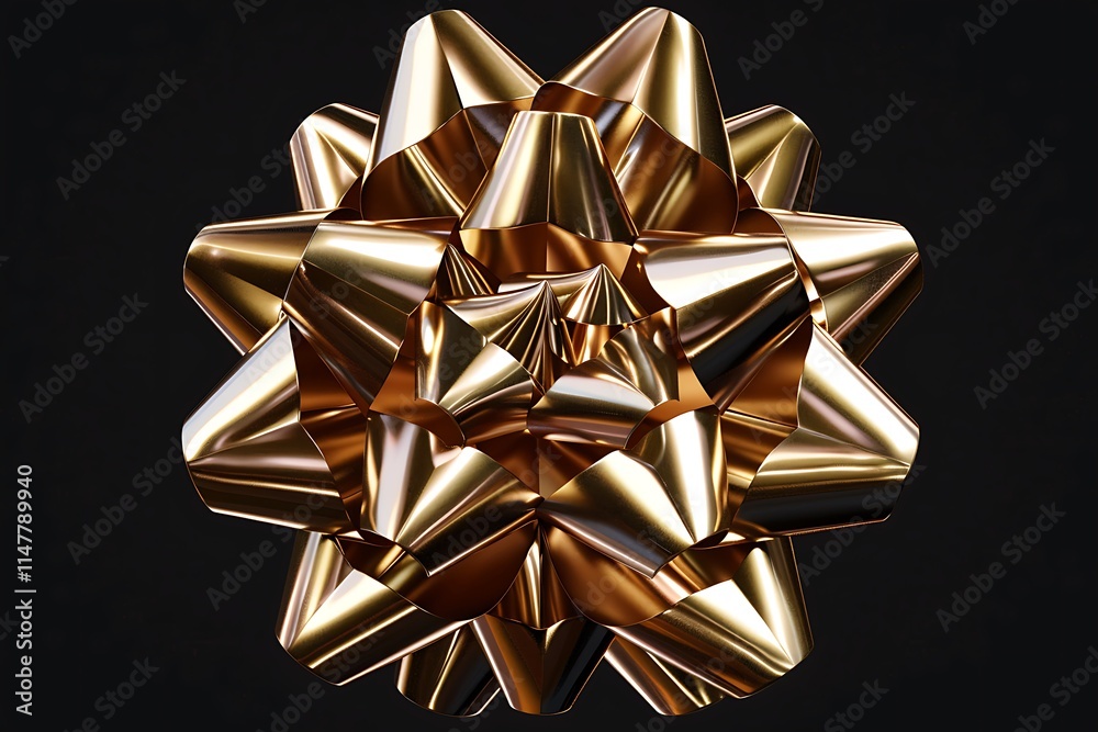 Elegant Golden Gift Bow on Dark Background with Shiny Texture Elegant Golden Gift Bow on Dark Background with Shiny Texture