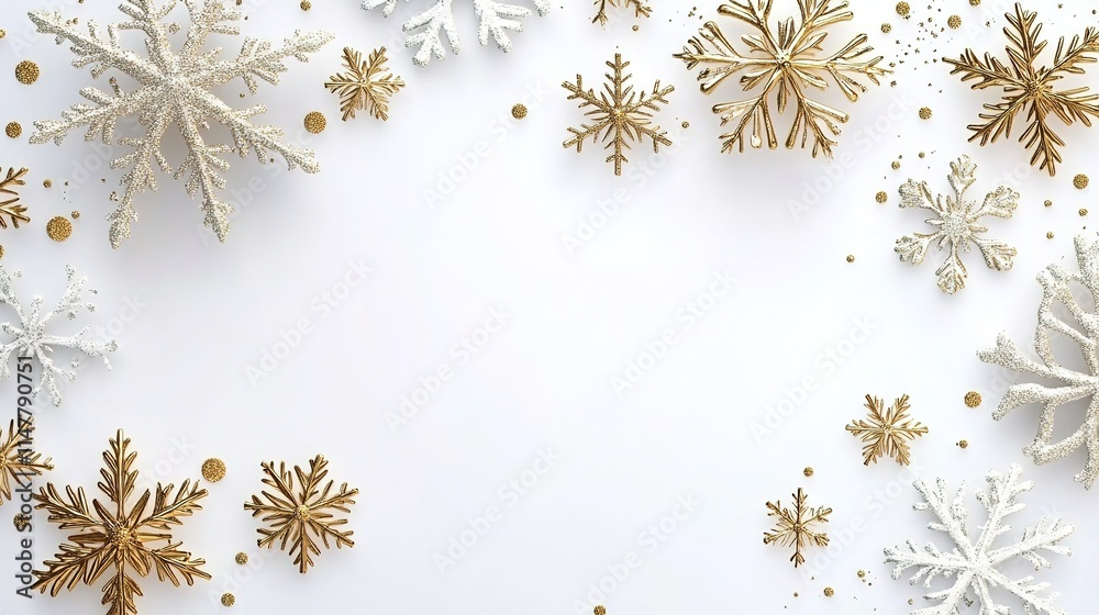White background with golden snowflakes. Christmas and New Year concept. White background with golden snowflakes. Christmas and New Year concept.