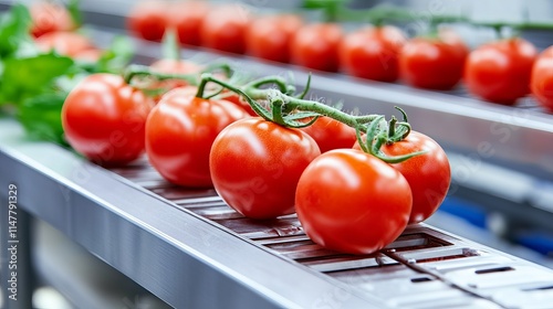 Industrialscale production process of tomato paste showcasing large vats and machinery for food preparation photo