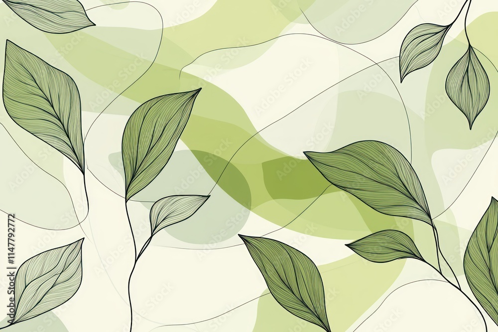 Fototapeta premium Abstract green leaves and organic shapes background.