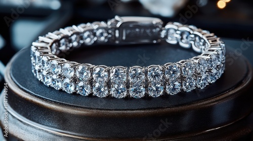 Elegant Silver Bracelet with Sparkling Clear Gems on Display