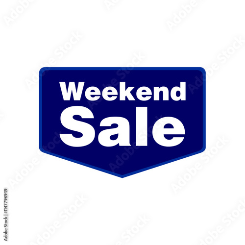 Weekend sale offer banner design, blue batch sale sign vector 